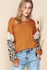 Brown Leopard and Glitter Patchwork Long Sleeve T-Shirt