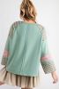 Aqua Plaid Floral Patchwork Heart Long Sleeve Top