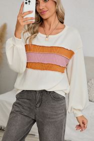 White Corded Exposed Seam Patchwork Drop Sleeve Top (size: (US24-26)3XL)
