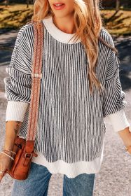 Black Striped Contrast Trim Loose Sweater (size: (US24-26)3XL)