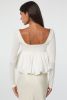 White Elegant Scoop Neck Bubble Hem Long Sleeve Top