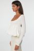 White Elegant Scoop Neck Bubble Hem Long Sleeve Top