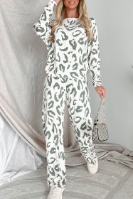 Beige Leopard Print Long Sleeve and Pants Loungewear Set (size: (US 8-10)M)