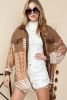 Khaki Faux Leather and Sherpa Striped Shirt Shacket