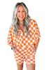 Orange Checkered Print V Neck Pocketed Pajama Set