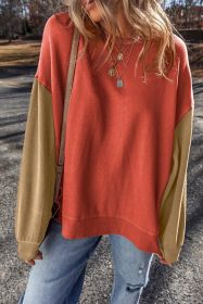 Gold Flame Two Tone Patchwork Drop Shoulder Pullover Sweatshirt (size: (US 12-14)L)