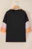 Carbon Grey Ribbed Colorblock Drop Sleeve Top