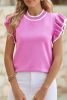 Bonbon Contrast Trim Ruffled Sleeve Knit Blouse
