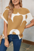 Camel Flower Print Mock Neck Knit Top
