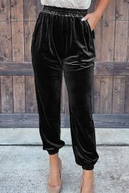 Black Vintage Pocket Velvet Jogger Pants (size: (US 8-10)M)