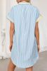 Sky Blue Stripe Colorblock Collared Mini Shirt Dress