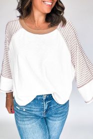 White Striped Raglan Sleeve Patchwork Top (size: (US 8-10)M)