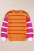 Orange Striped Colorblock Puff Sleeve Sweater