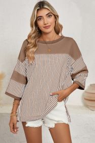 Dark Khaki Striped Patchwork Oversized Tee (size: (US 8-10)M)