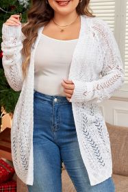 White Plus Size Eyelet Knit Open Front Cardigan (size: (US 18W-20W)2X)