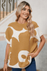 Camel Flower Print Mock Neck Knit Top