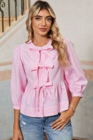 Pink Striped Print Sweet Bow Tie Blouse (size: (US 12-14)L)