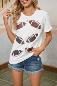 White Sequined Rugby Graphic T Shirt (size: (US 12-14)L)