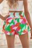 Green Abstract Print Smocked Waist Flared Shorts