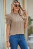 Pale Khaki Seamed Detail Contrast Lace Raglan Sleeve Tee