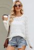 White Knit Hollow Out Round Neck Long Sleeve Top
