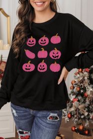 Black Halloween Pumpkins Graphic Sweatshirt (size: (US 8-10)M)