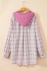 Bonbon Plaid Print Drawstring Hooded Plus Size Shacket