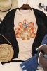 Khaki Thanksgiving Bowknot Turkey Heat Transfer Printing Graphic Crewneck Tee