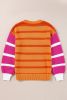 Orange Striped Colorblock Puff Sleeve Sweater
