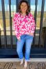 Rose Animal Print Long Sleeve V Neck Plus Size Top