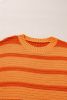 Orange Striped Colorblock Puff Sleeve Sweater