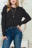 Black Plain Buttoned Puff Long Sleeve Sheath Top