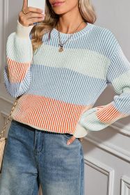 Multicolour Colorblock Lantern Sleeve Knitted Sweater (size: (US 12-14)L)