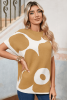 Camel Flower Print Mock Neck Knit Top