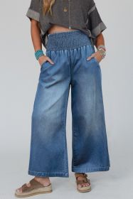 Ashleigh Blue Smocked Waist Wide Leg Jeans (size: (US 12-14)L)