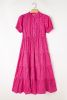 Rose Red Mock Neck Puff Sleeve Floral Tiered Maxi Dress