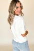 White Argyle Puff Sleeve Knit Top
