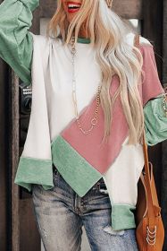 Pink Colorblock Stitching Irregular Hem Long Sleeve Top (size: (US 8-10)M)