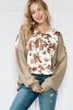 Apricot Animal Print Knitted Sleeve Patchwork Henley Top