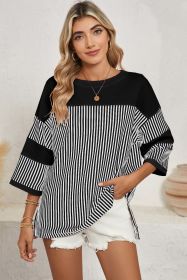 Black & White Striped Patchwork Oversized Tee (size: (US 8-10)M)