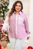 Pink Striped Patchwork Pocket Plus Size Shirt