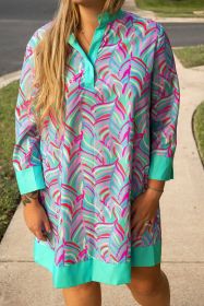 Green Abstract Print Contrast Trim Plus Size Mini Dress (size: (US 18W-20W)2X)