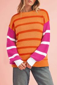Orange Striped Colorblock Puff Sleeve Sweater (size: (US 8-10)M)