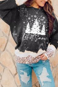 Black Christmas Tree Snowy Leopard Tie Dye Graphic Sweatshirt (size: (US 12-14)L)