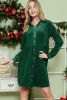 Green Long Sleeve Ruffle Velvet Button Up Shirt Dress
