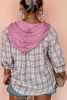 Bonbon Plaid Print Drawstring Hooded Plus Size Shacket
