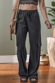 Carbon Grey Cargo Pockets Drawstring Sweatpants (size: (US 8-10)M)