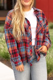 Red Plus Size Plaid Print Buttoned Shirt (size: (US 18W-20W)2X)