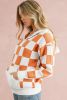 Gold Flame Checkered Split Neck Kangaroo Pocket Hooded Sweater