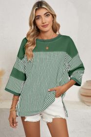 Mist Green Striped Patchwork Oversized Tee (size: (US 8-10)M)